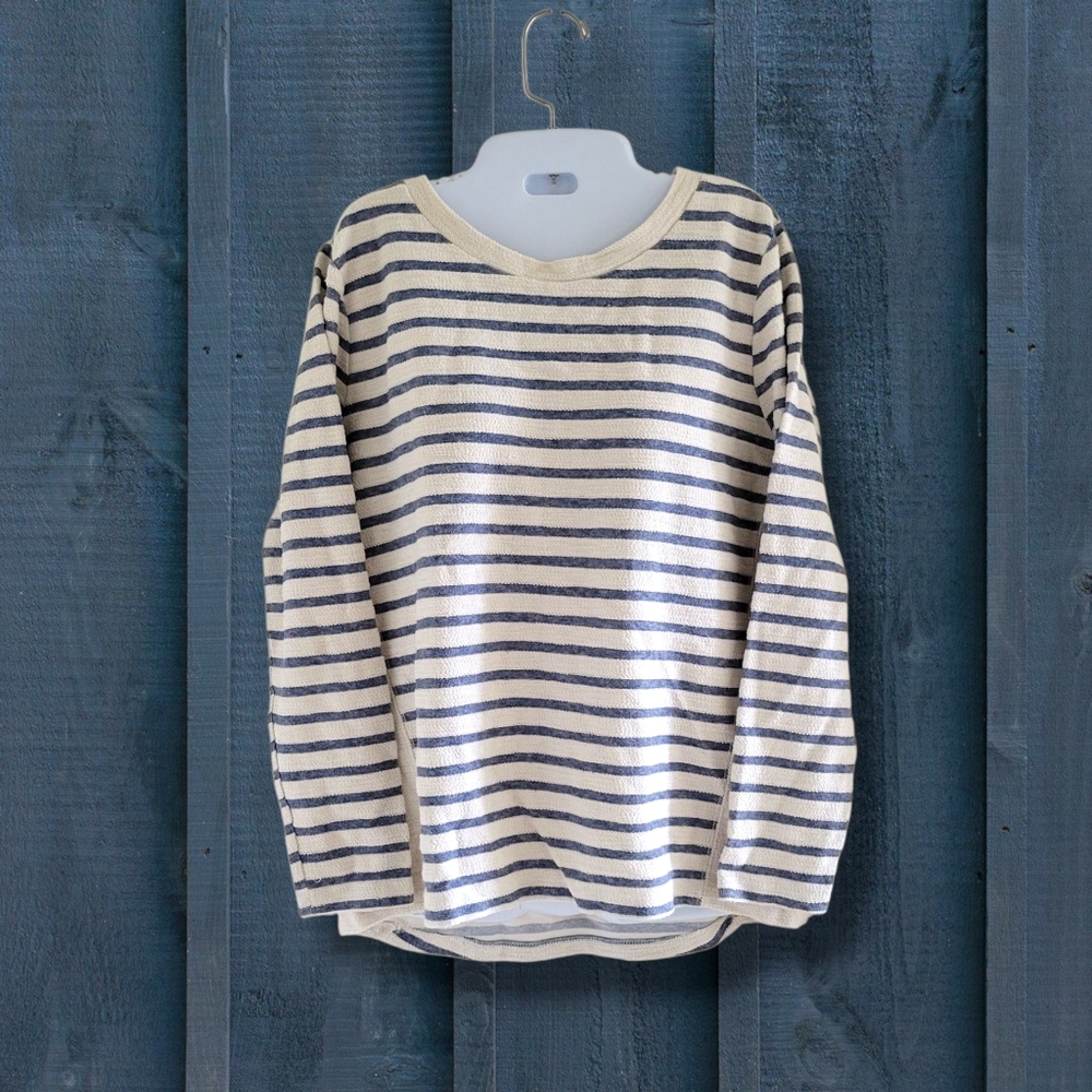 Per Se Sport | Cozy Cream/Blue Nautical Striped Long Sleeve Sweater